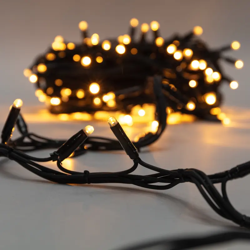 картинка Гирлянда Нить управляемая 20м 240 LED ТЕПЛЫЙ БЕЛЫЙ черный каучук IP 67 свечение с динамикой 230В не соединяется нужен контроллер 217-204 NEON-NIGHT