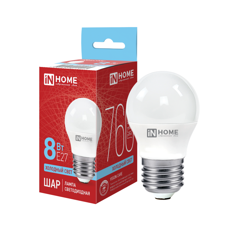 картинка Лампа светодиодная LED-ШАР-VC 8Вт 230В Е27 6500К 760Лм IN HOME