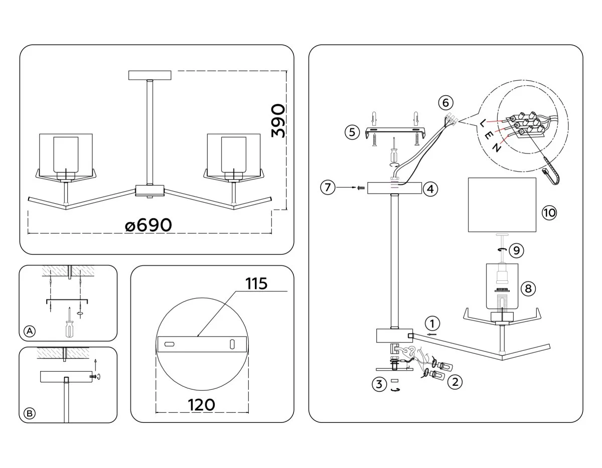 картинка Люстра со стеклянными плафонами на штанге LH57007