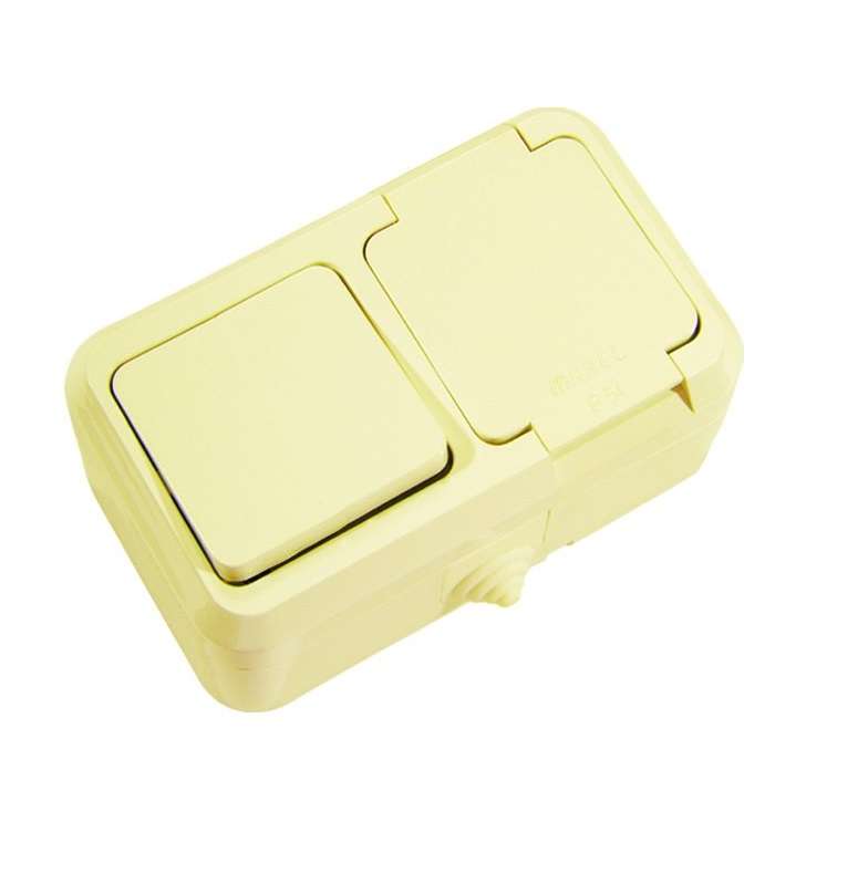 картинка Блок ОП IP44 крем. (1кл. выкл.+роз/крыш) п/герм. Makel 18250