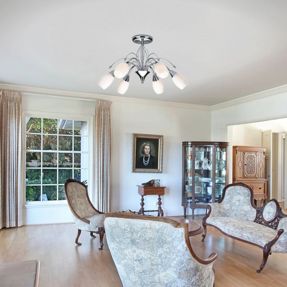 картинка Люстра потолочная с плафонами из стекла 22080/6 хром