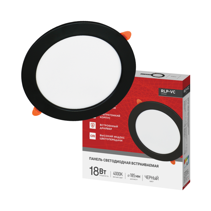картинка Панель светодиодная встраиваемая круглая RLP-VC 1840BL 18Вт 230В 4000К 1440Лм 185мм черная IP40 IN HOME