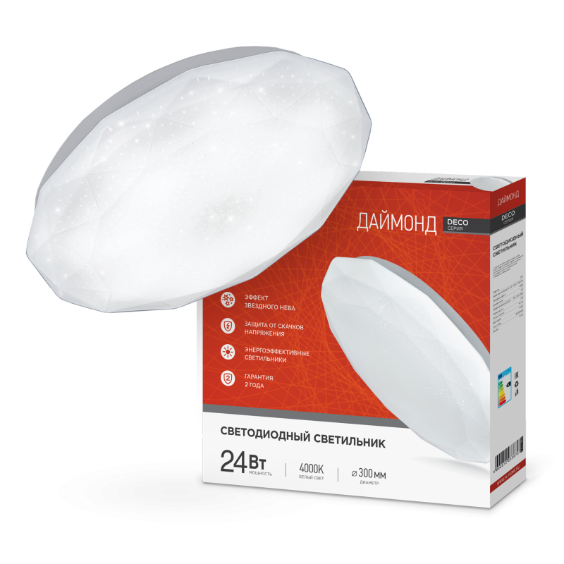 картинка Светильник светодиодный серии DECO ДАЙМОНД 24Вт 230В 4000К 2160Лм 330х55мм IN HOME
