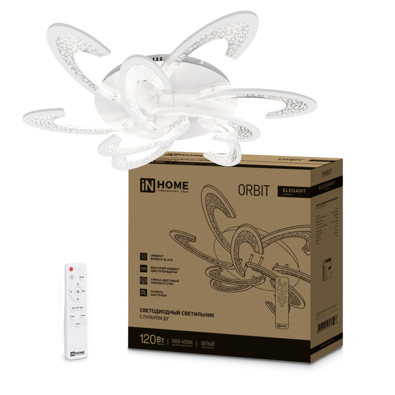 картинка Светильник светодиодный ELEGANT ORBIT 120Вт 230В 3000-6500K 925х810х120мм c пультом ДУ белый IN HOME