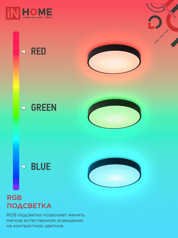 картинка Светильник светодиодный SCANDY SIMPLE-125RGB-RCB 125Вт 230В 3000-6500K 10000Лм 400x50мм пульт ДУ черный IN HOME
