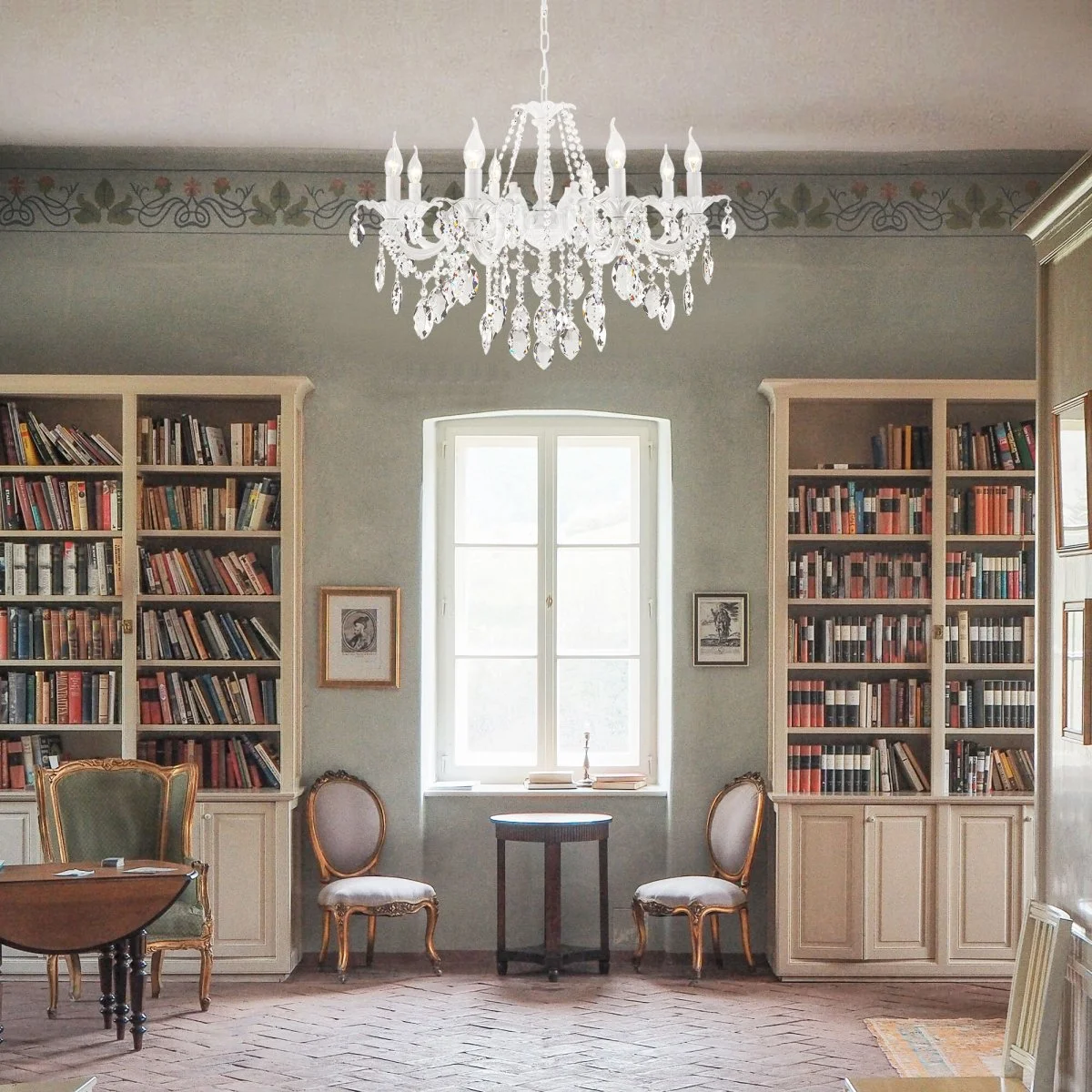 картинка Подвесная люстра с хрусталем 10108/8 белый/прозрачный хрусталь Strotskis