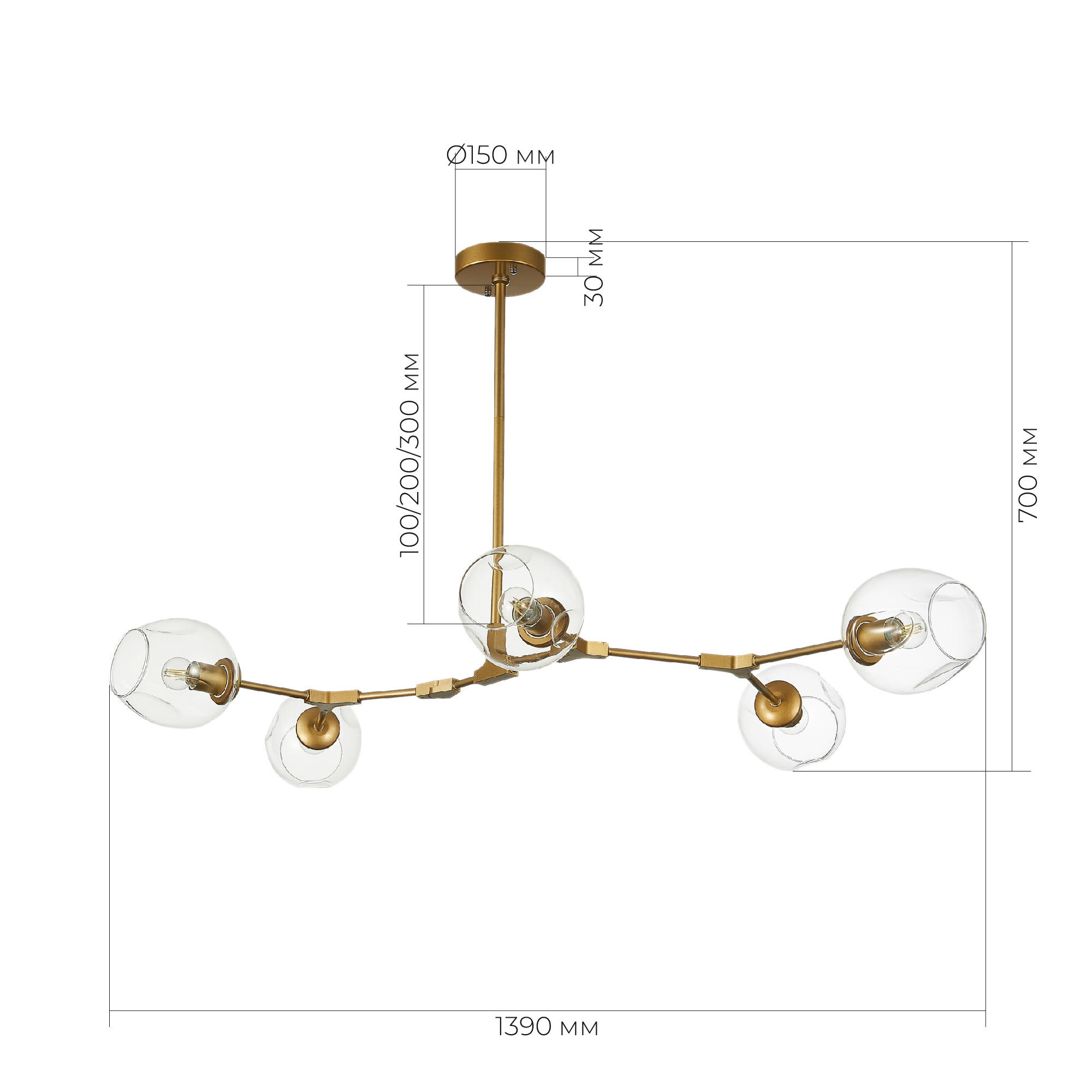 картинка SLE154823-05 Светильник подвесной Золотистый/Прозрачный E27 5*40W