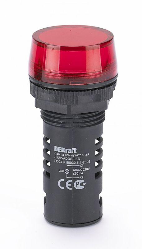 картинка Лампа коммутационная ADDS ЛК-22 d22мм 220В AC/DC красн. LED DEKraft 25119DEK