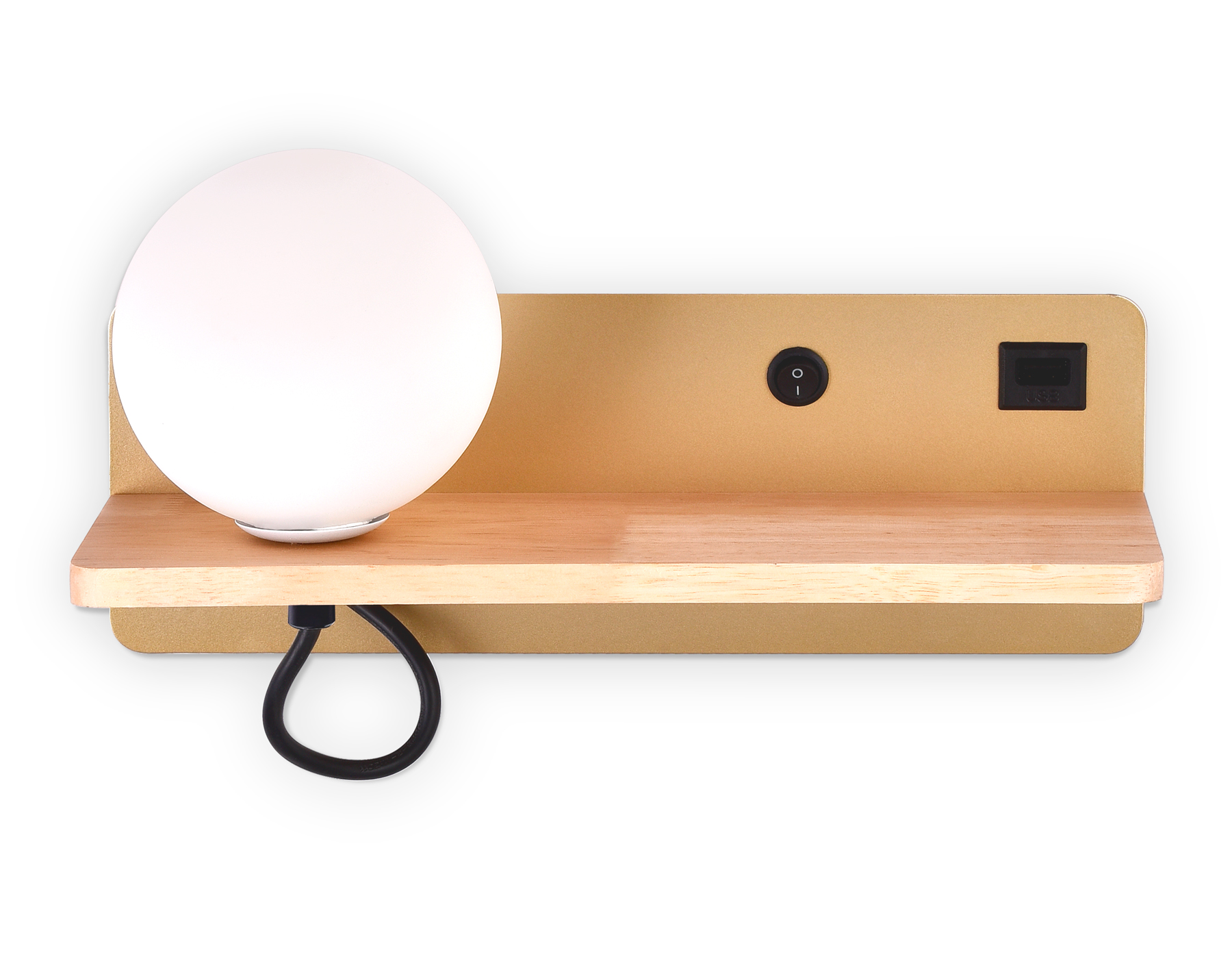 картинка Настенный светильник с выключателем, USB портом и полкой FW520