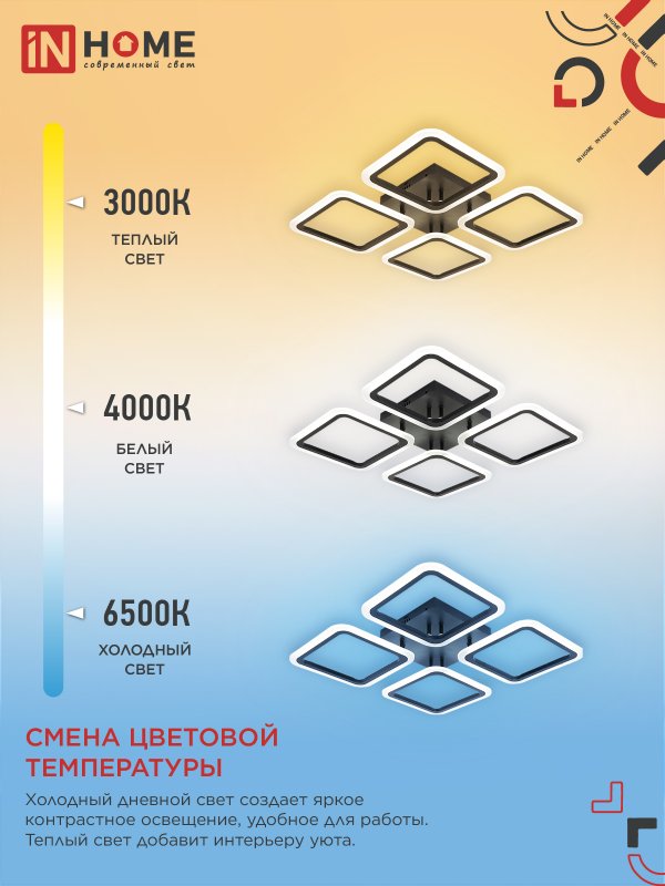 картинка Светильник светодиодный ELEGANT ARIS-B 60Вт 230В 3000-6500K 4700Лм 450х450х75мм c пультом ДУ черный IN HOME