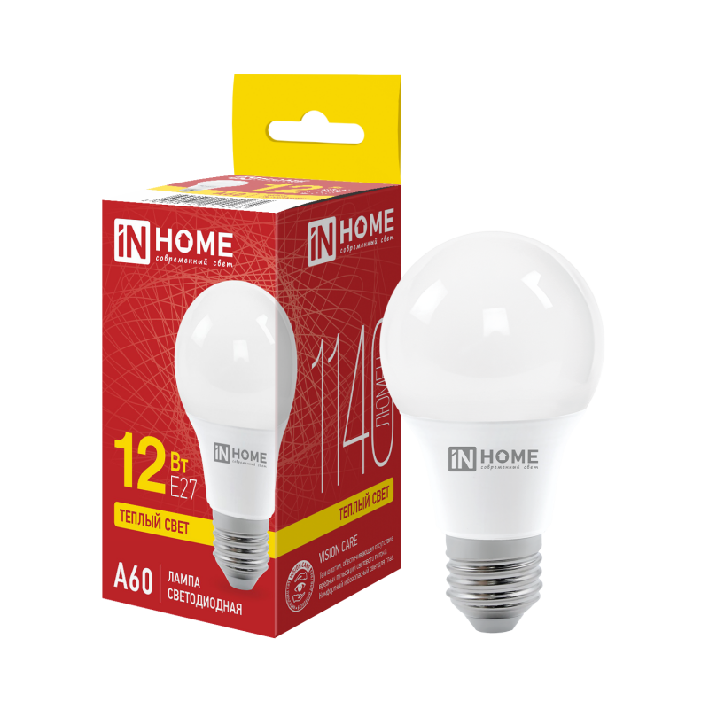 картинка Лампа светодиодная LED-A60-VC 12Вт 230В Е27 3000К 1140Лм IN HOME
