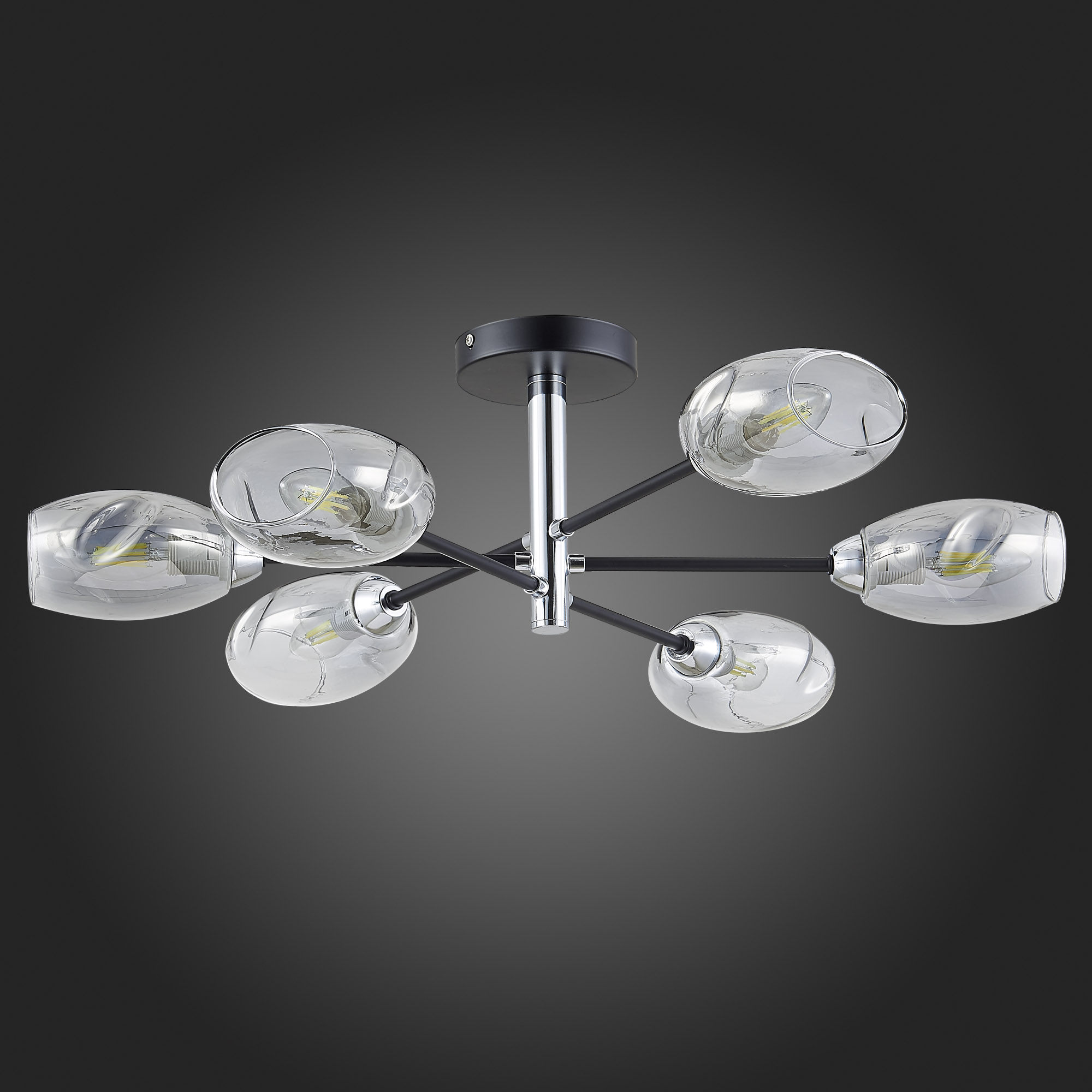 картинка SLE155512-06 Светильник потолочный Черный, Хром/Дымчатый E14 6*40W