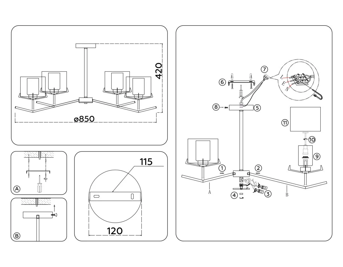 картинка Люстра со стеклянными плафонами на штанге LH57008
