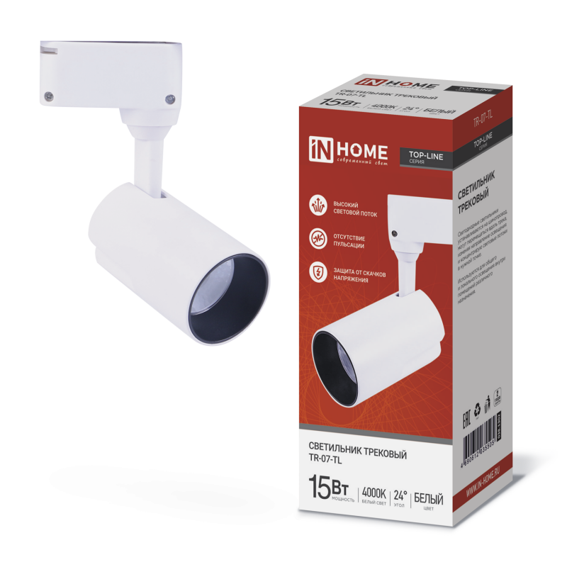 картинка Светильник трековый светодиодный TR-07-TL 15Вт 4000К 1500Лм IP40 24 градуса белый серии TOP-LINE IN HOME