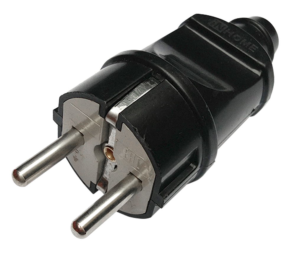 картинка Вилка прямая с заземлением 16А черная 4240 IN HOME