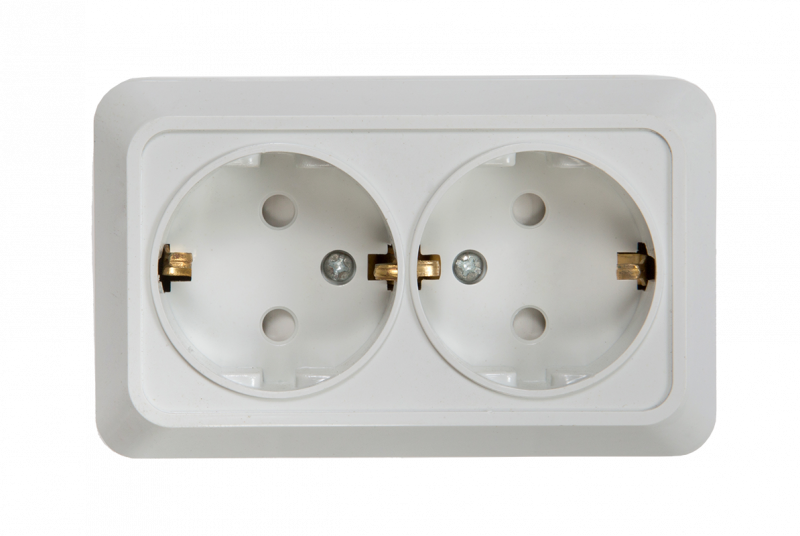 картинка Розетка двойная с заземлением со шторкой BOLLETO белая накладная 7128х IN HOME