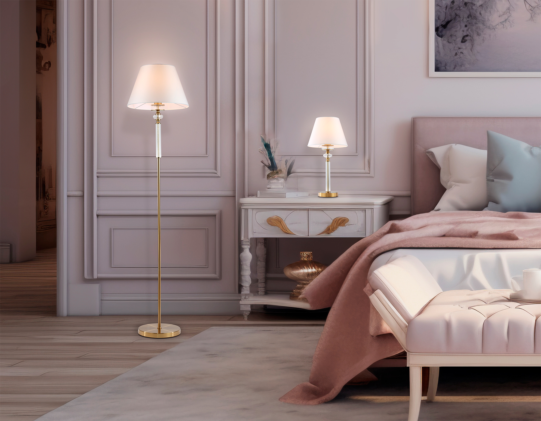 картинка Напольный светильник с абажуром и хрусталем