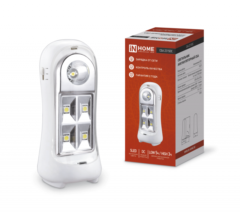 картинка Светильник светодиодный аварийный СБА 2215DC 4+1LED 600mAh lithium battery DC IN HOME