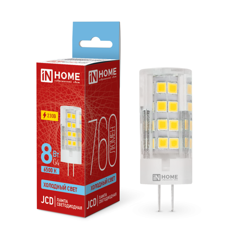 картинка Лампа светодиодная LED-JCD 8Вт 230В G4 6500К 760Лм IN HOME