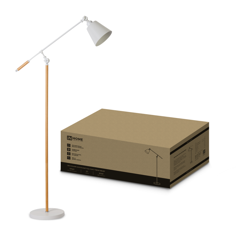 картинка Светильник напольный под лампу ТНО 01К-Е27Б 230В белый плафон, белый корпус IN HOME