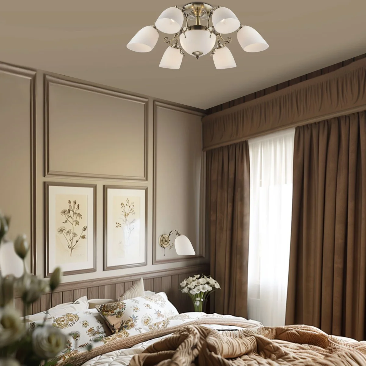 картинка Люстра потолочная с плафонами 22010/6+2 античная бронза