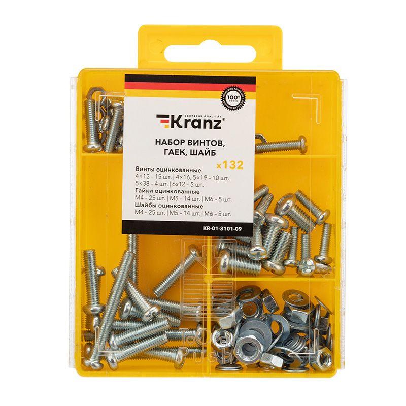 картинка Набор винтов гаек шайб 132шт пластик. коробка Kranz KR-01-3101-09