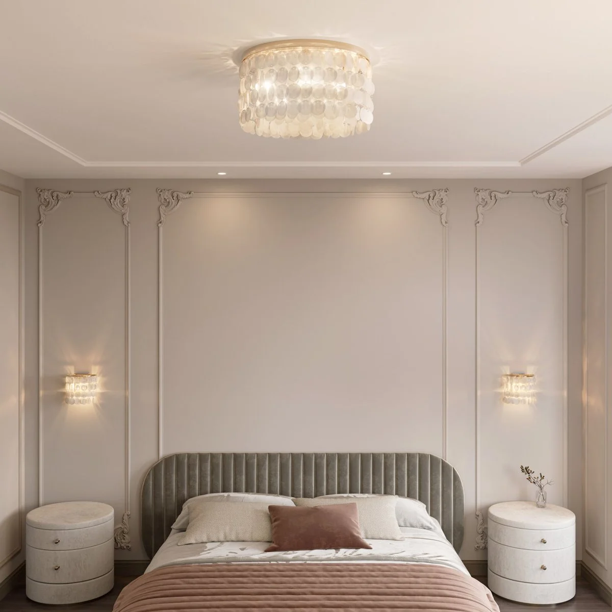 картинка Умная потолочная люстра с перламутром 60084/5 латунь/перламутр Smart