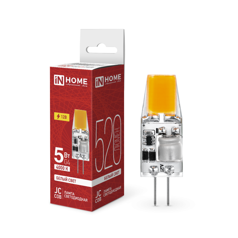 картинка Лампа светодиодная LED-JC-COB 5Вт 12В G4 4000К 520Лм IN HOME