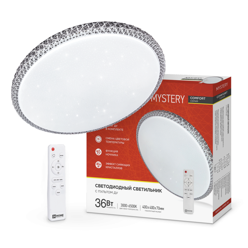 картинка Светильник светодиодный COMFORT MYSTERY 36Вт 230В 3000-6500K 2900Лм 400x70мм с пультом ДУ IN HOME