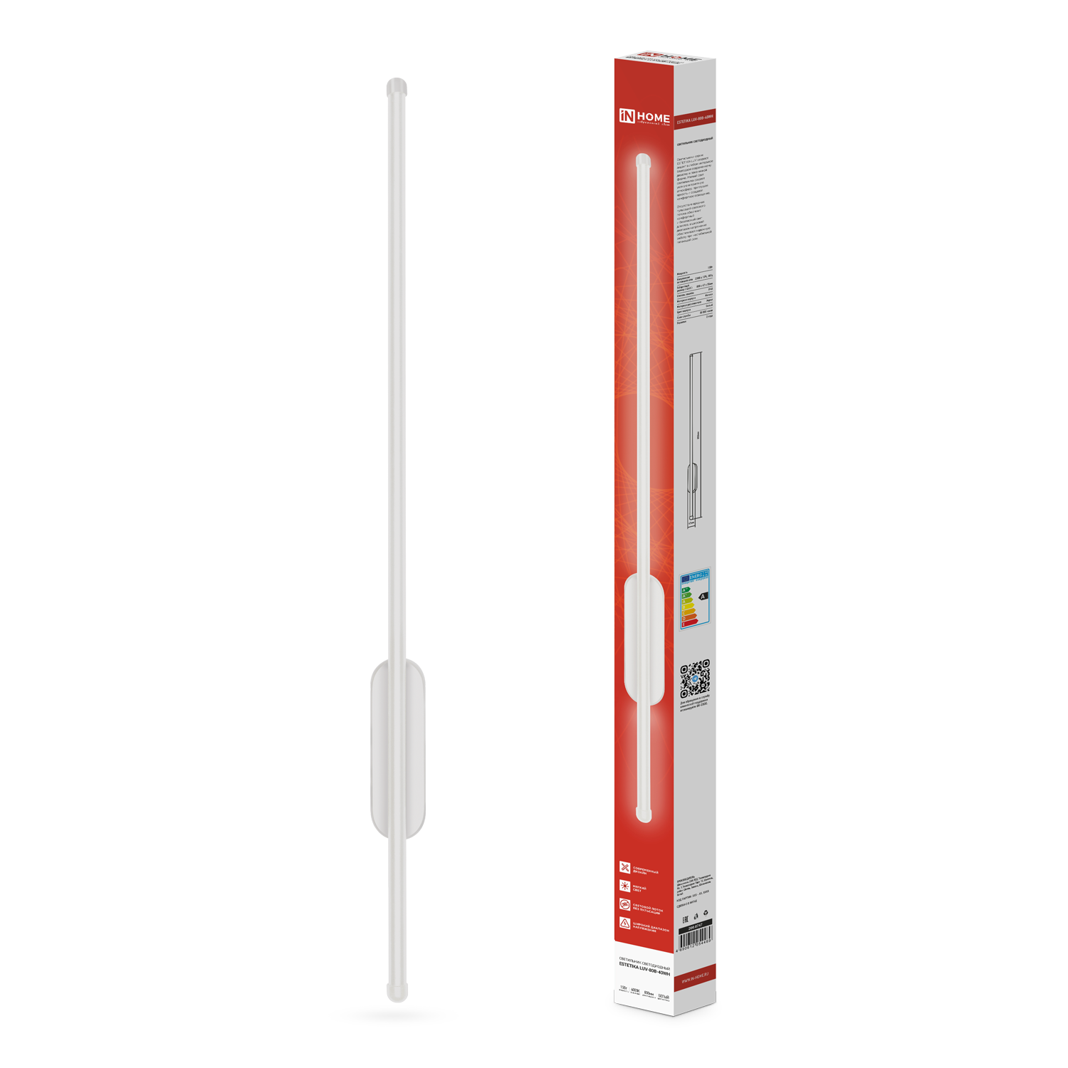 картинка Светильник светодиодный ESTETIKA LUV-80B-40WH 15Вт 230В 4000K 1050Лм 800х50x25 белый IN HOME