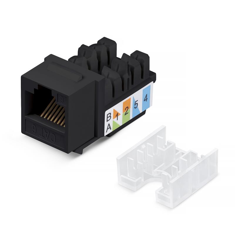 картинка Вставка Keystone Jack RJ45 кат.5E KJ-RJ45-Cat.5e-90-SW-BK заделка тип 110 со стяжкой черн. Cabeus 10101c