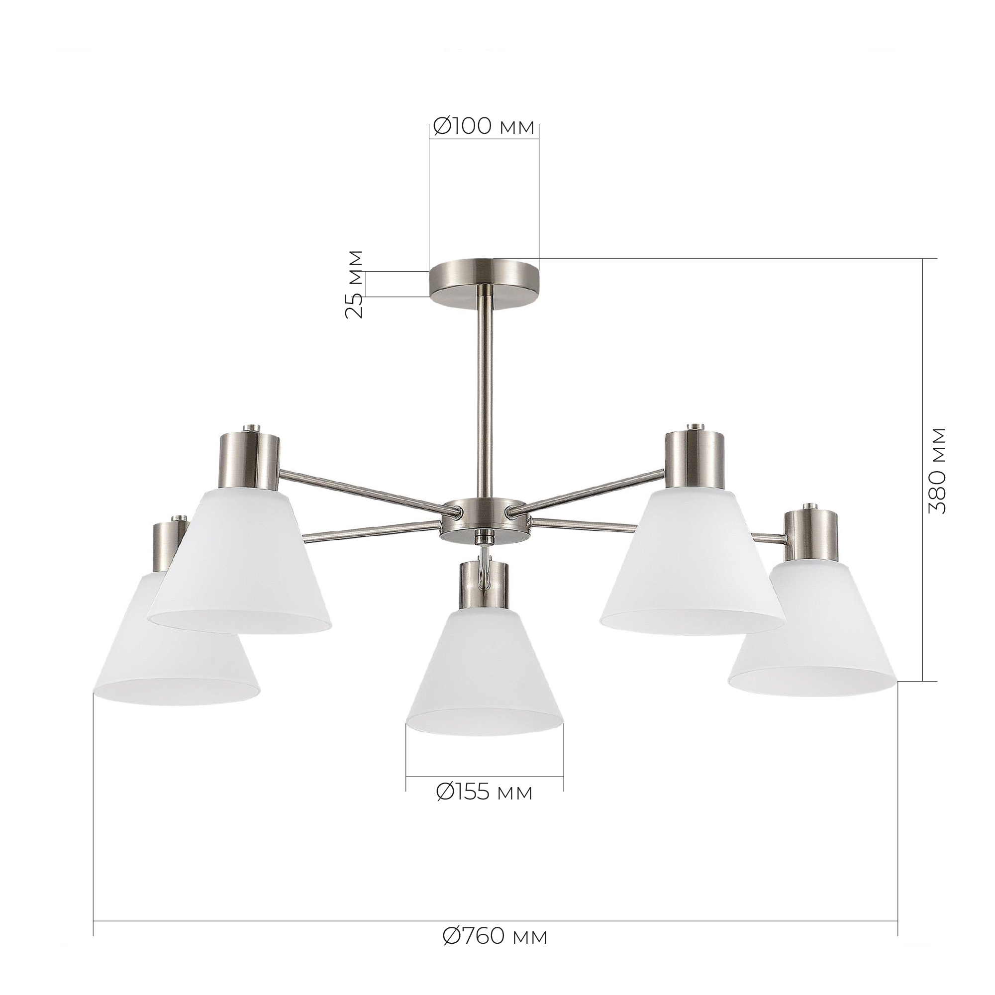 картинка SLE1561-103-05 Светильник потолочный Никель/Белый E27 5*60W