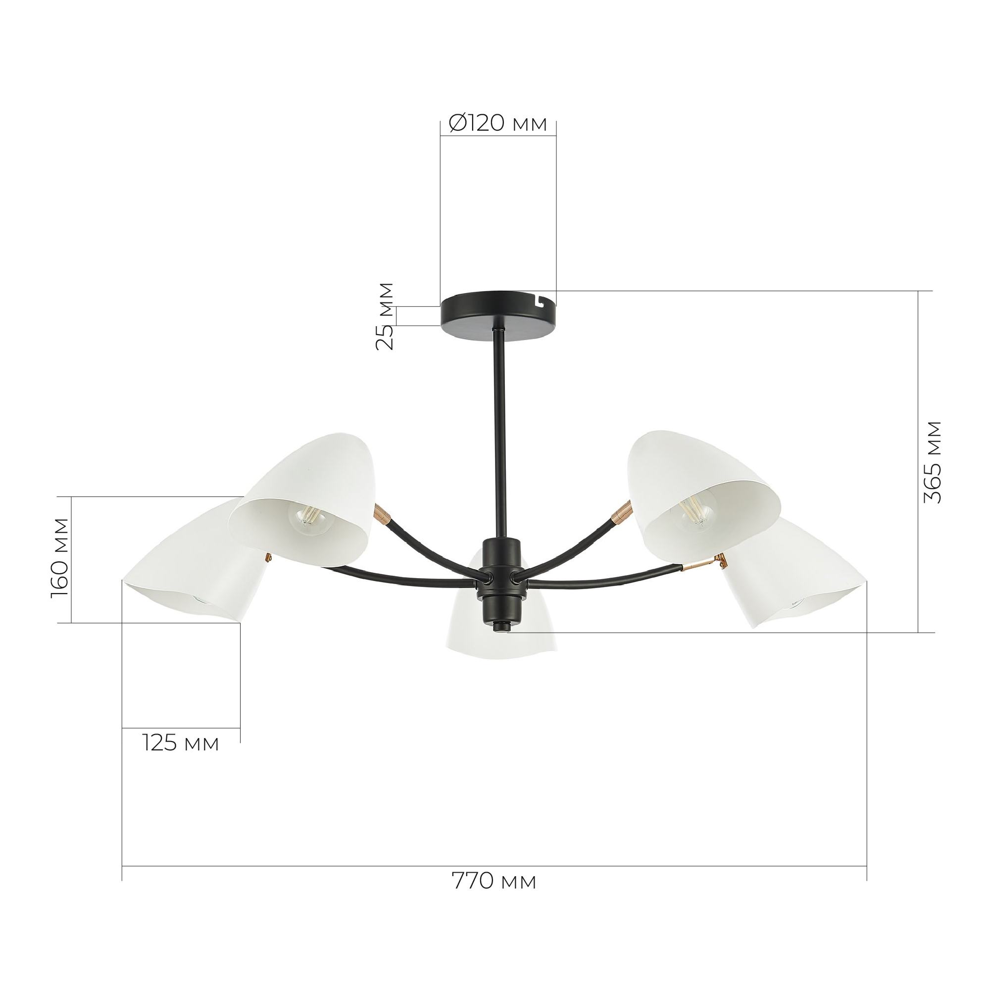 картинка SLE103602-05 Светильник потолочный Черный, Золотой/Белый E14 5*40W