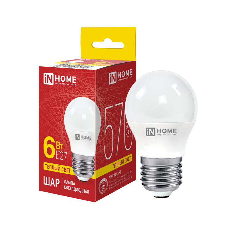 картинка Лампа светодиодная LED-ШАР-VC 6Вт 230В Е27 3000К 570Лм IN HOME
