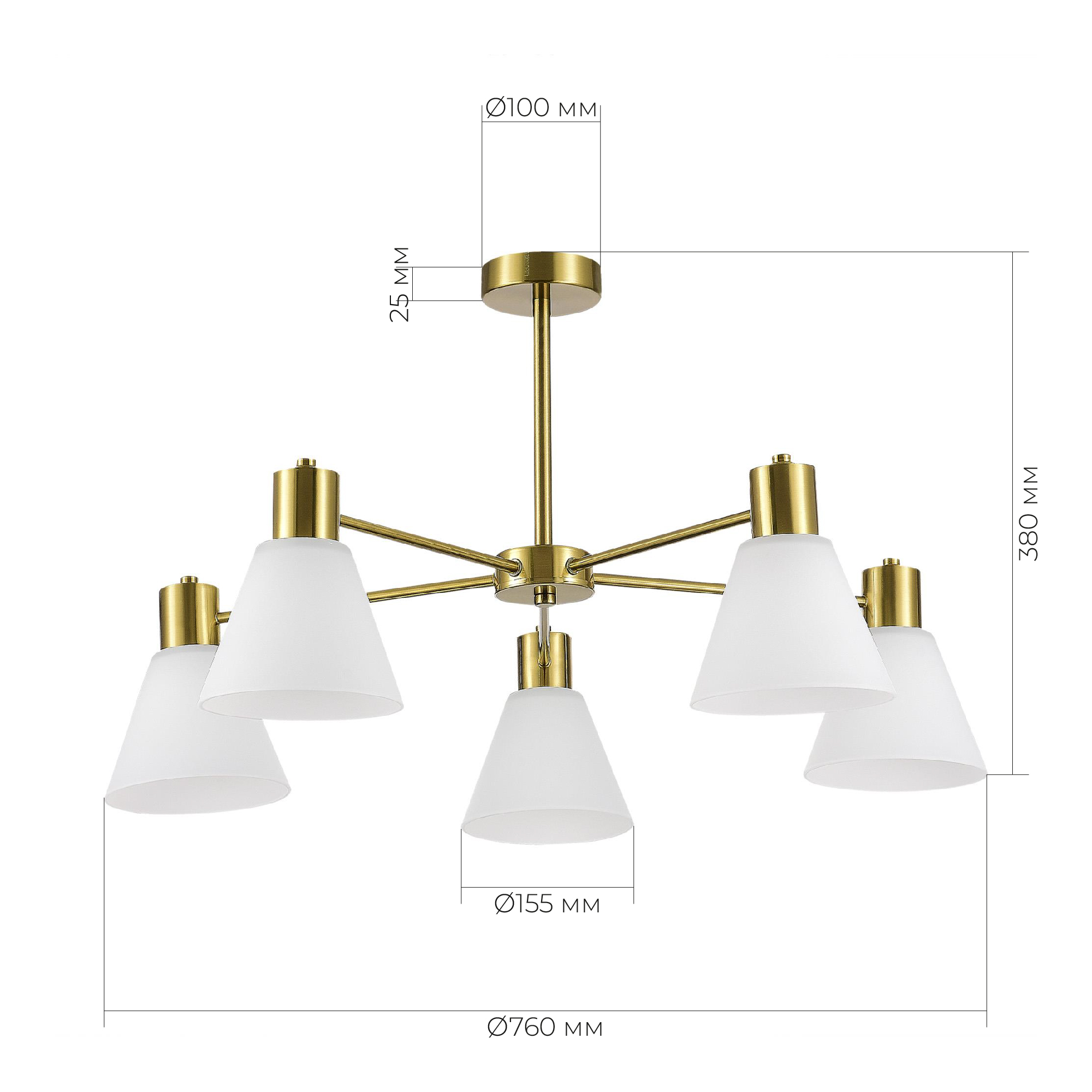 картинка SLE1561-302-05 Светильник потолочный Латунь/Белый E27 5*60W
