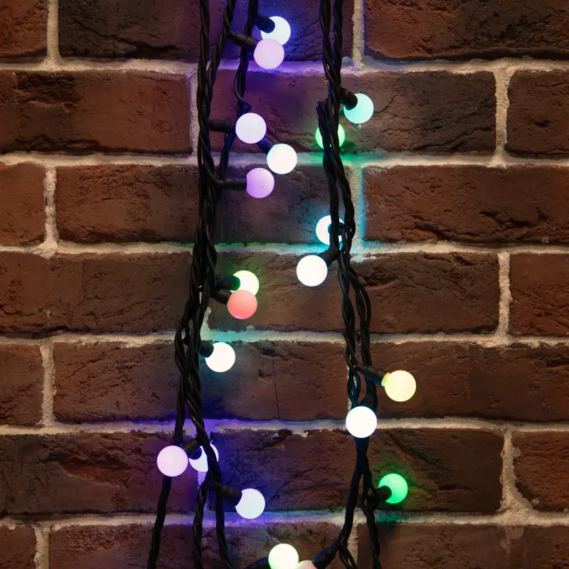 картинка Гирлянда светодиодная Мультишарики Ø23мм 10м 80 LED RGB черный каучук IP 67 быстрая смена цвета 230В нужен блок 315-000 NEON-NIGHT