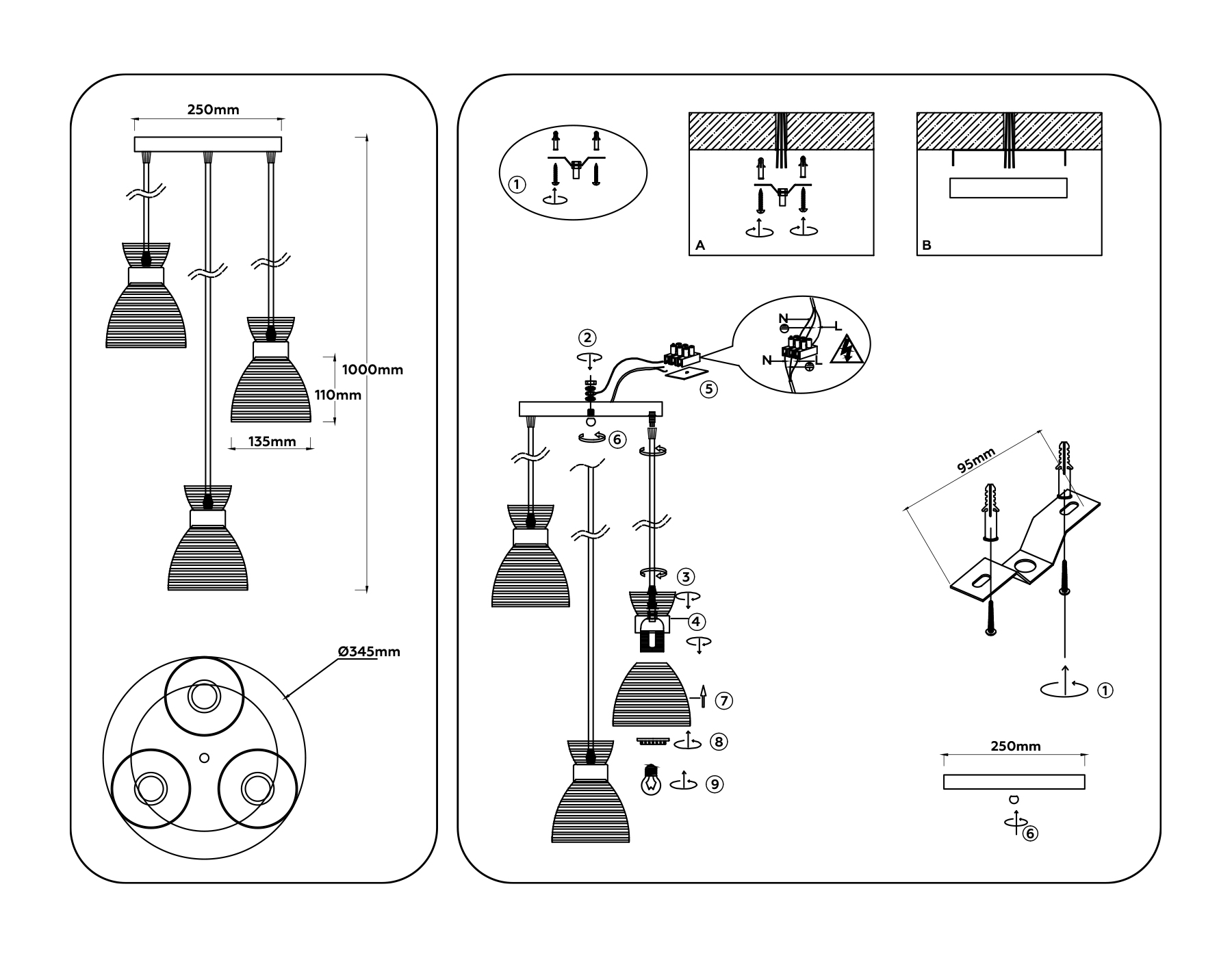 картинка Светильник подвесной со стеклянными плафонами
