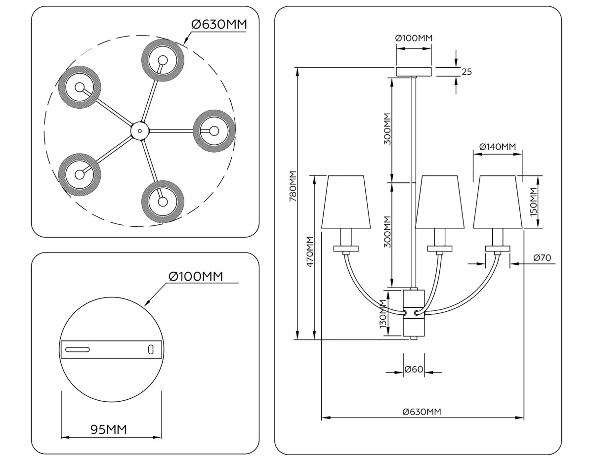 картинка Люстра на штанге с абажурами и мрамором LH75351