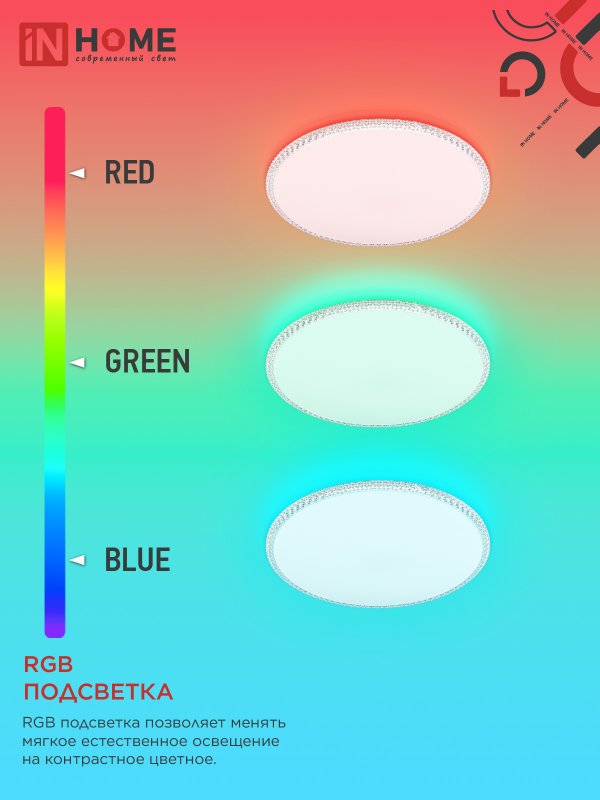 картинка Светильник светодиодный NEO MYSTERY-125RGB-WH 125Вт 230В 3000-6500K 10000Лм 465x60мм ДУ белый IN HOME