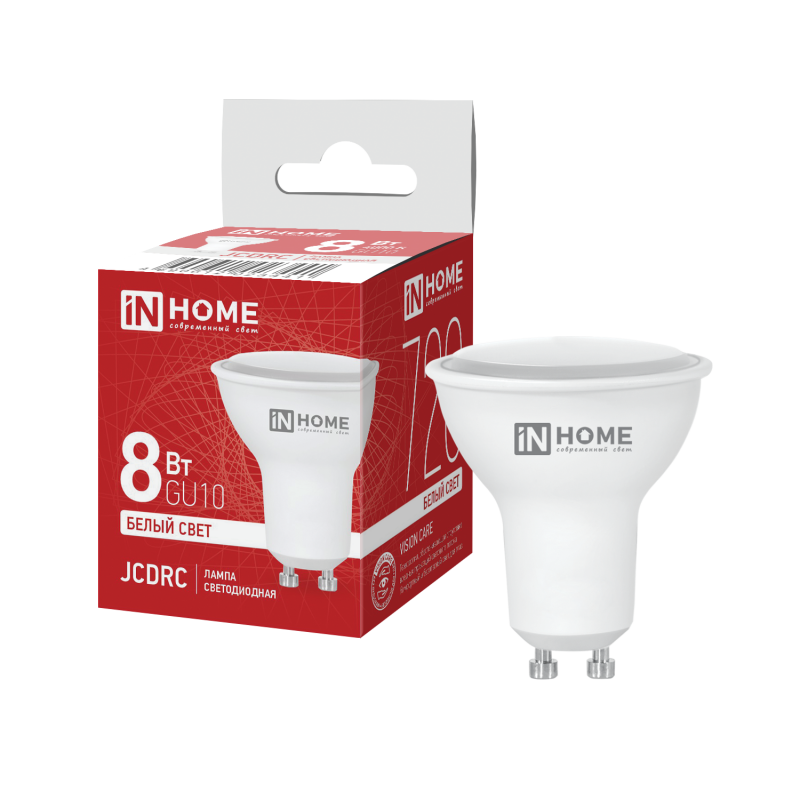 картинка Лампа светодиодная LED-JCDRC-VC 8Вт 230В GU10 4000К 720Лм IN HOME