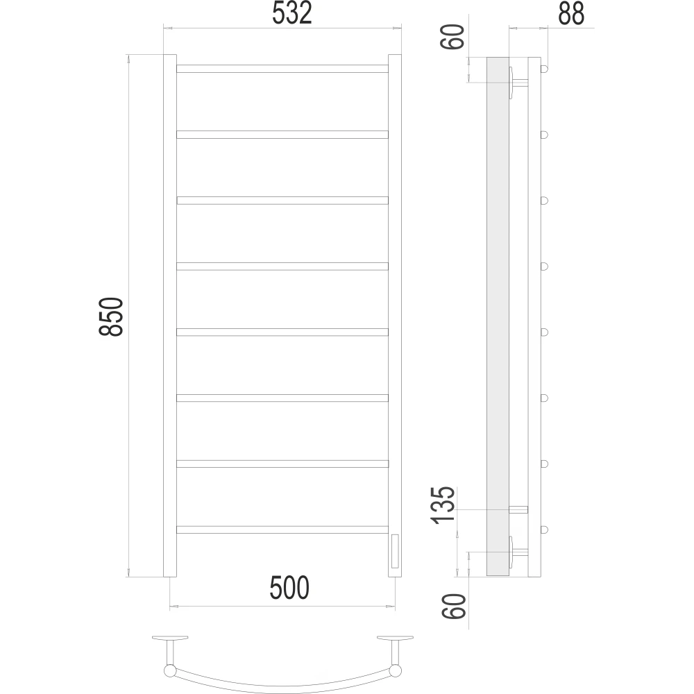 картинка Полотенцесушитель электрический TERMINUS   П8 500х850, арт.4670078531360