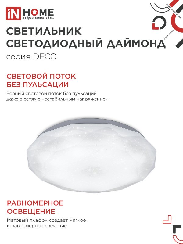 картинка Светильник светодиодный серии DECO ДАЙМОНД 36Вт 230В 4000К 3240Лм 380х55мм IN HOME