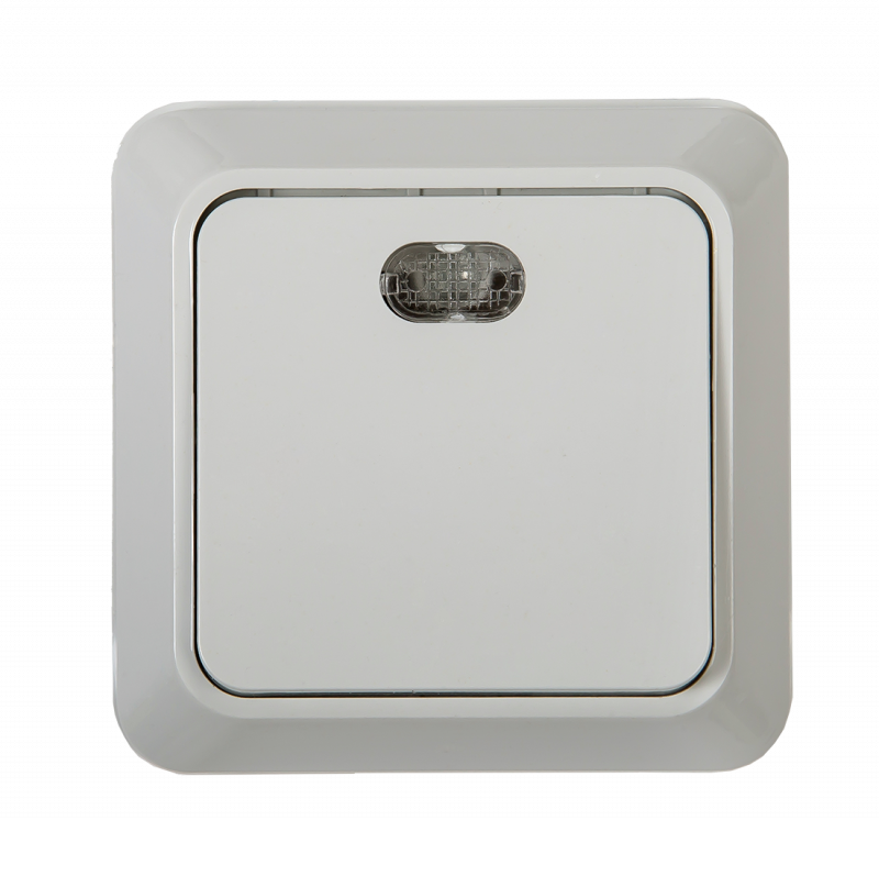 картинка Выключатель одноклавишный с подсветкой BOLLETO белый накладной 7121 IN HOME