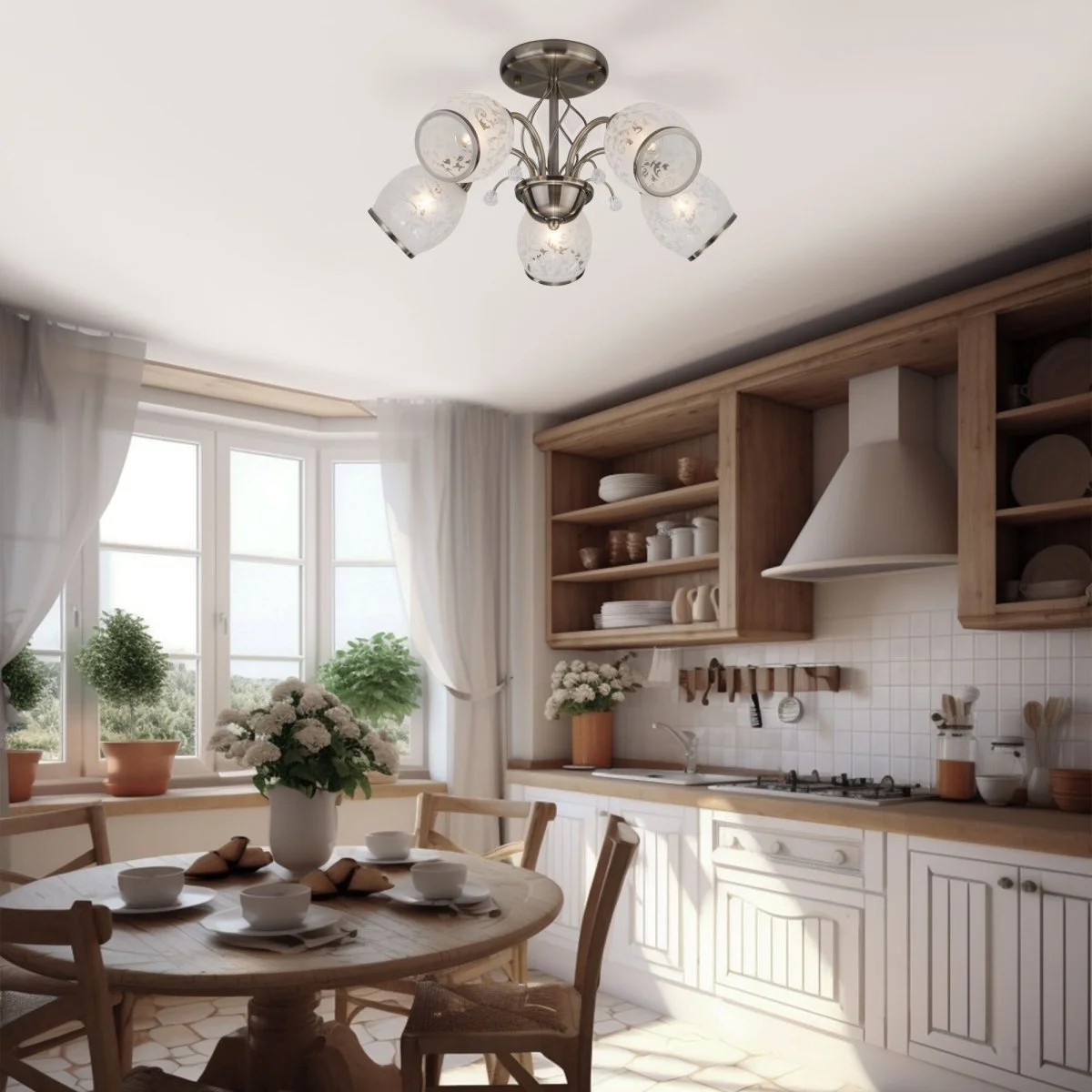 картинка Люстра с плафонами с узором 30026/5 античная бронза