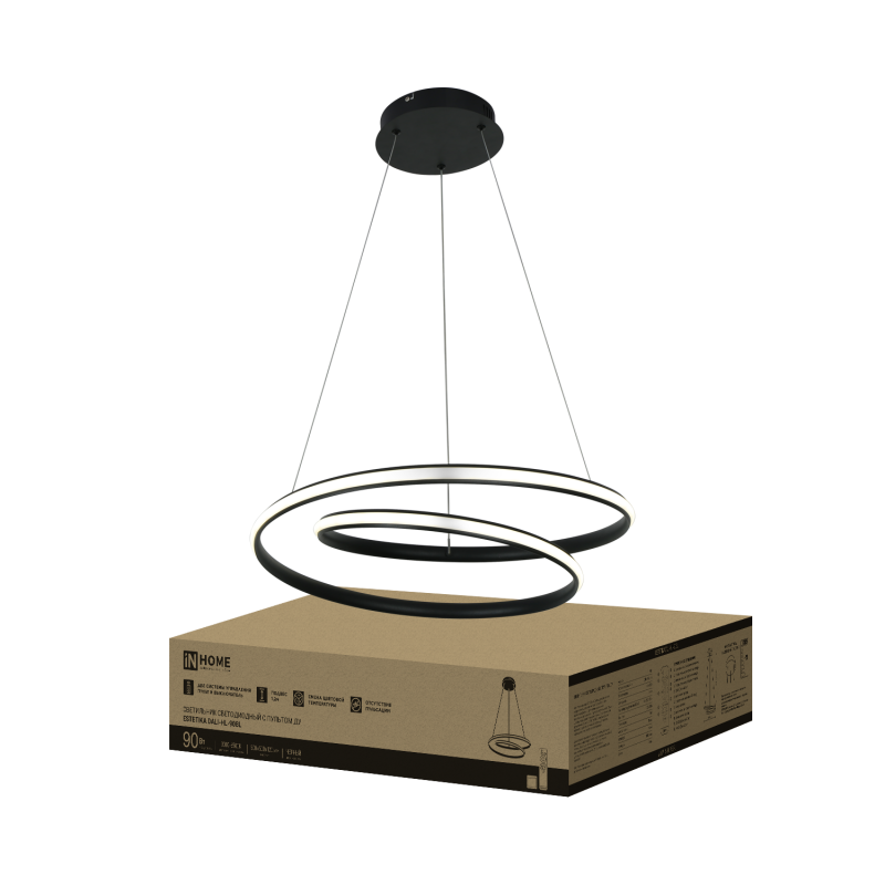 картинка Светильник светодиодный ESTETIKA DALI-HL-90BL 90Вт 230В 3000-6500K 500х500x120мм 1.2м трос ДУ черный IN HOME