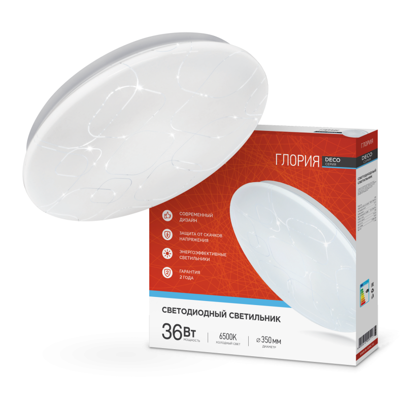 картинка Светильник светодиодный серии DECO ГЛОРИЯ 36Вт 230В 6500К 3240Лм 380х55мм IN HOME