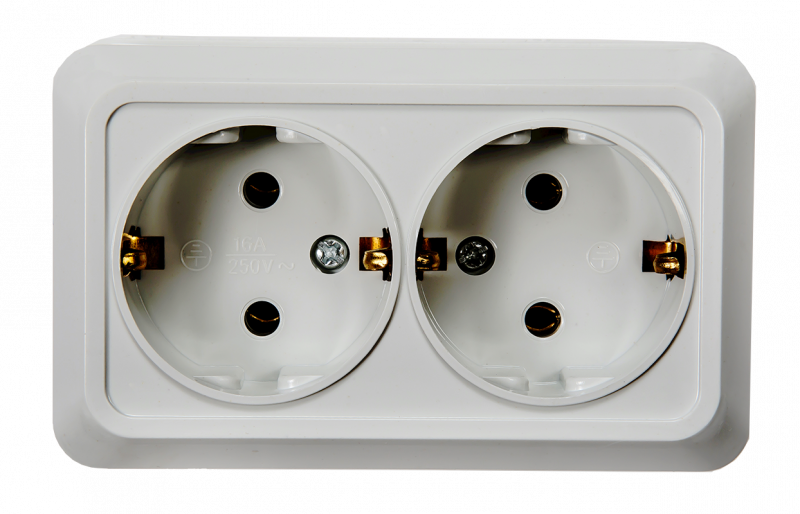 картинка Розетка двойная с заземлением BOLLETO белая накладная 7128 IN HOME