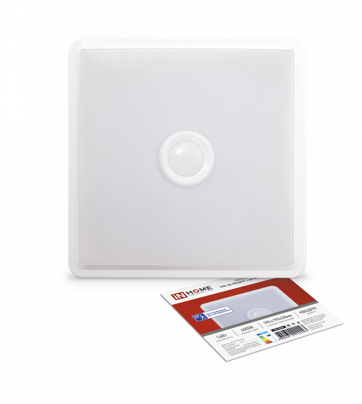 картинка Светильник светодиодный СПБ-2Д-КВАДРАТ 14Вт 4000К 1100Лм 190мм с датчиком белый IN HOME