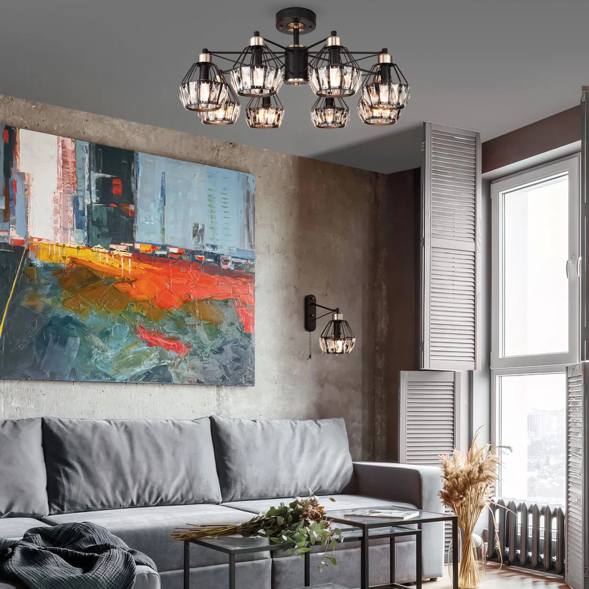 картинка Люстра потолочная лофт 70075/8 черный