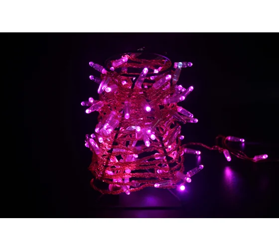 картинка Светодиодная гирлянда нить 10м, 24В, флэш, розовый провод, розовая